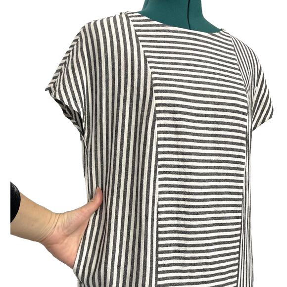 Madewell Linen Button-Back Tee Shirt Shift Dress w/ Pockets Striped Size Small - Picture 6 of 10